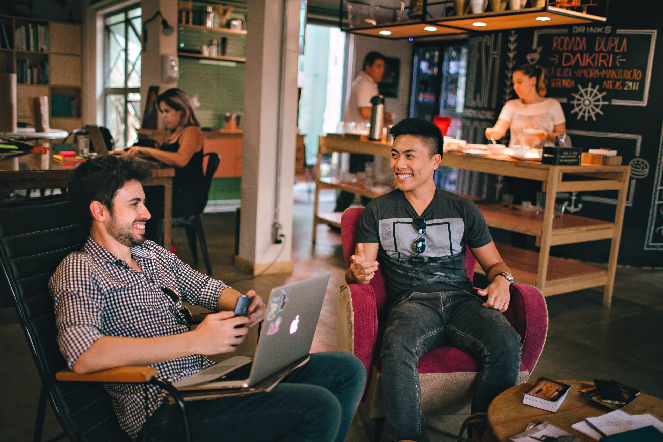 People relaxing and socializing in a coffee shop