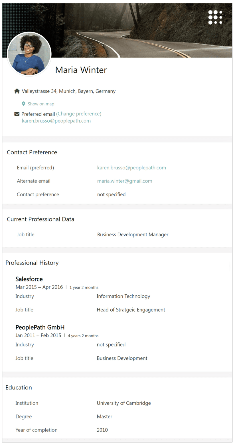 PeoplePath profile data example
